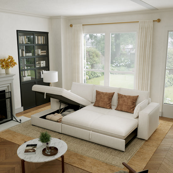 Creamy Tofu Block Pullout Sofa Bed with Storage