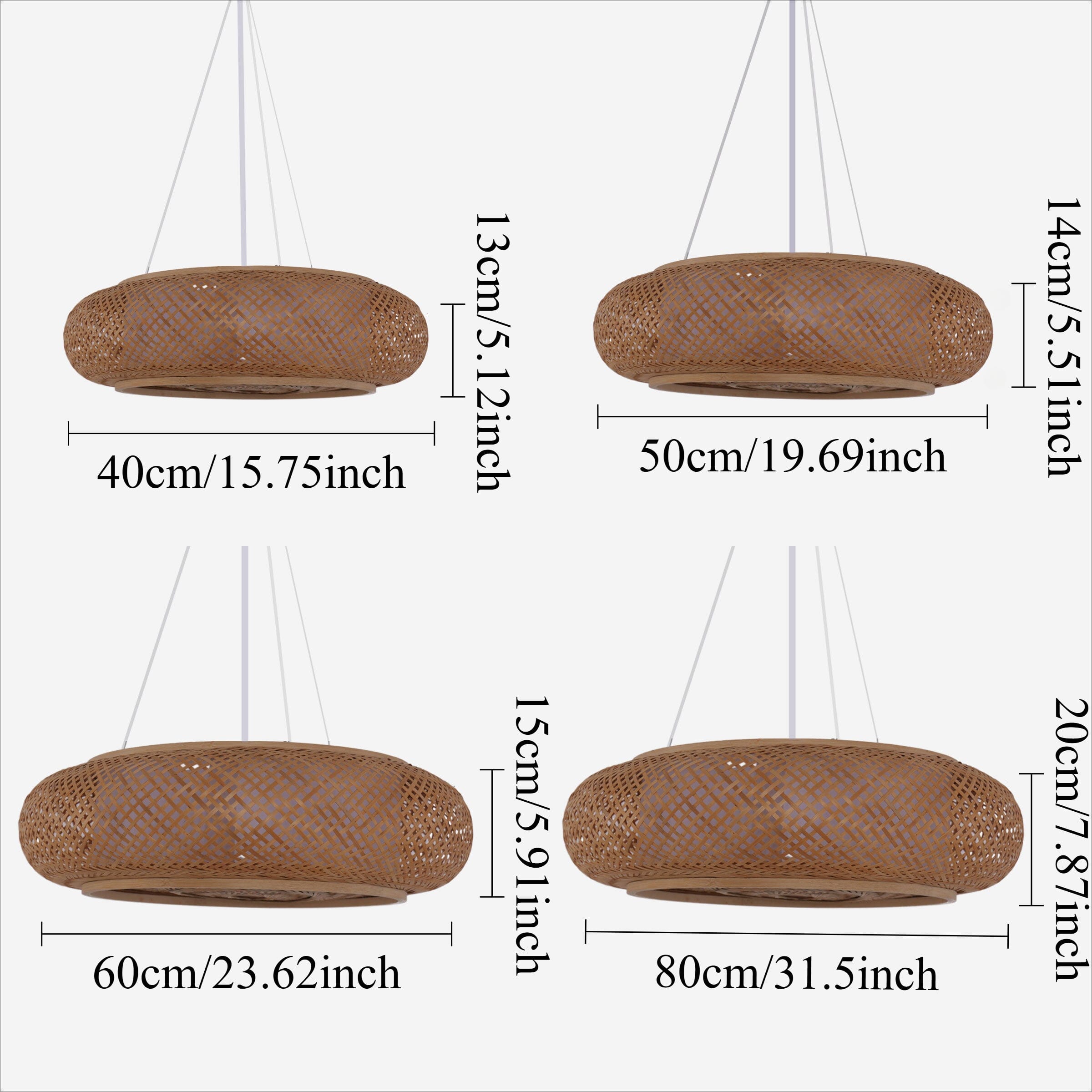 four-size bamboo rattan pendant light chart