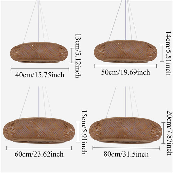 four-size bamboo rattan pendant light chart