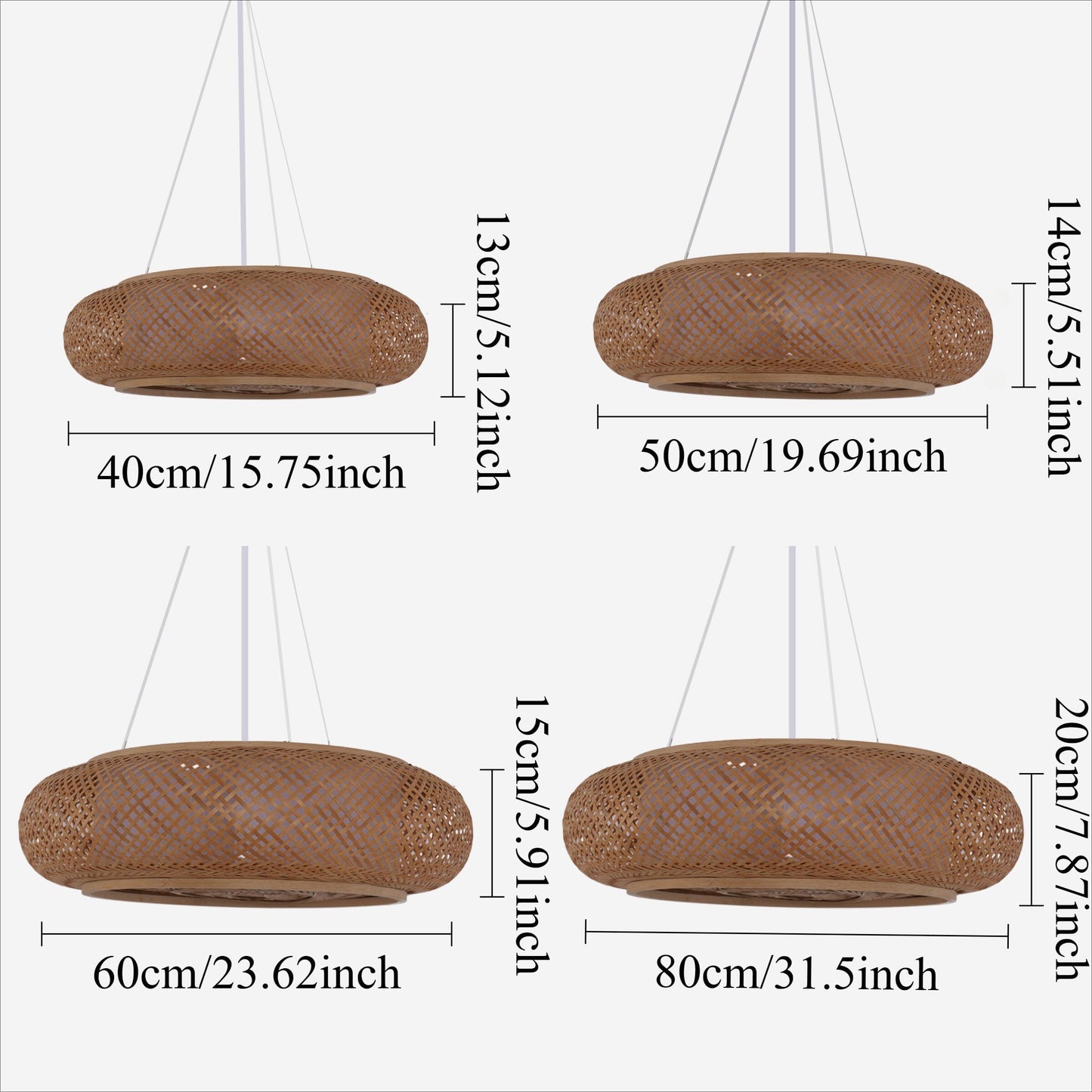 four-size bamboo rattan pendant light chart