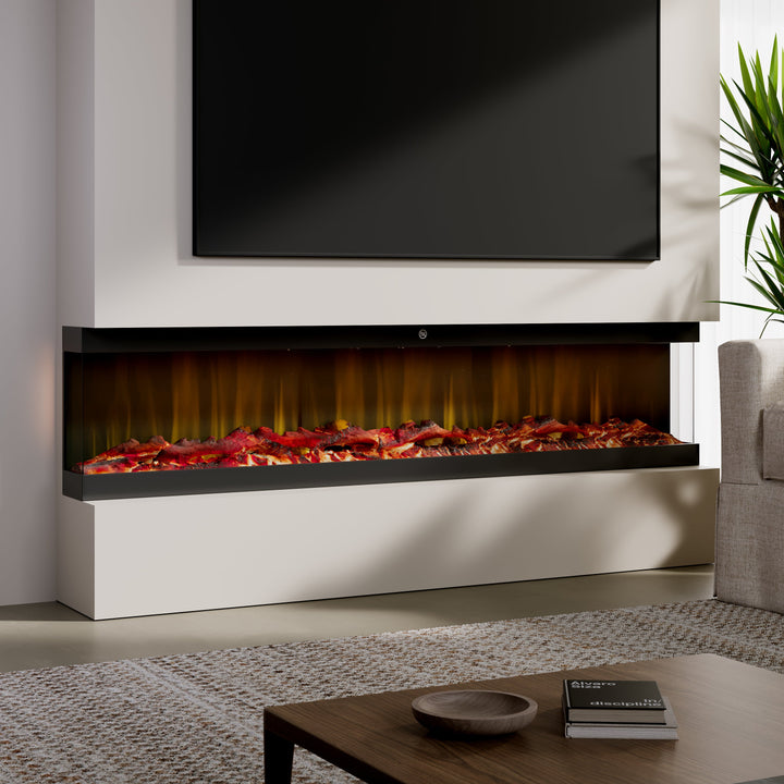 42/48/56/72inch 3-Sided Black/White Electric Fireplace with Remote Control, WiFi Function, Adjustable LED Flames and Heating Modes