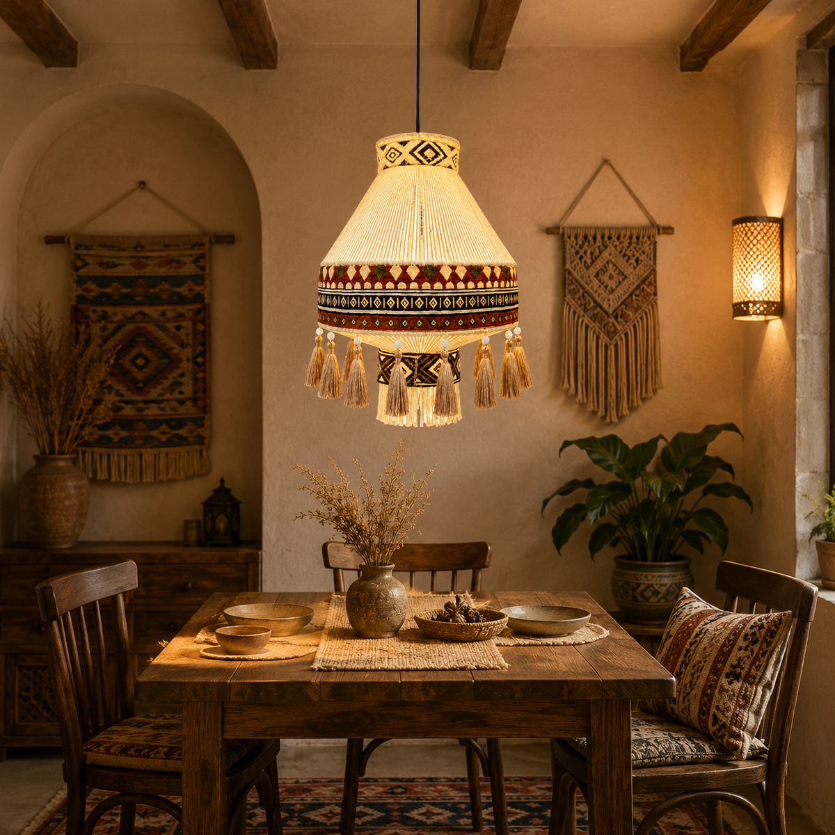 Bohemian Fringe Pendant Light with Detachable Ethnic Design