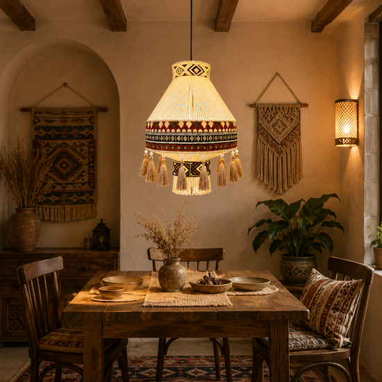 Bohemian Fringe Pendant Light with Detachable Ethnic Design
