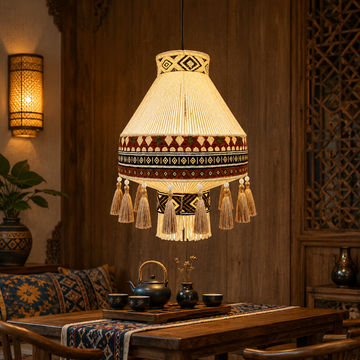 Bohemian Fringe Pendant Light with Detachable Ethnic Design