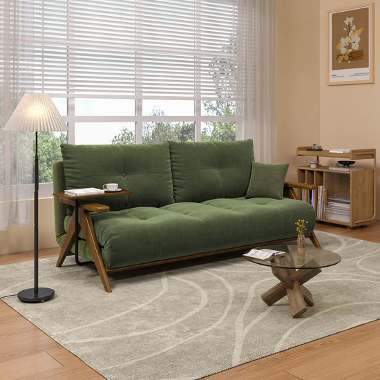 Cottonfy Foldable Matte Fabric Solid Wood 3 Mode Sofa Bed Cottonfy UK Green 166CM Sofa