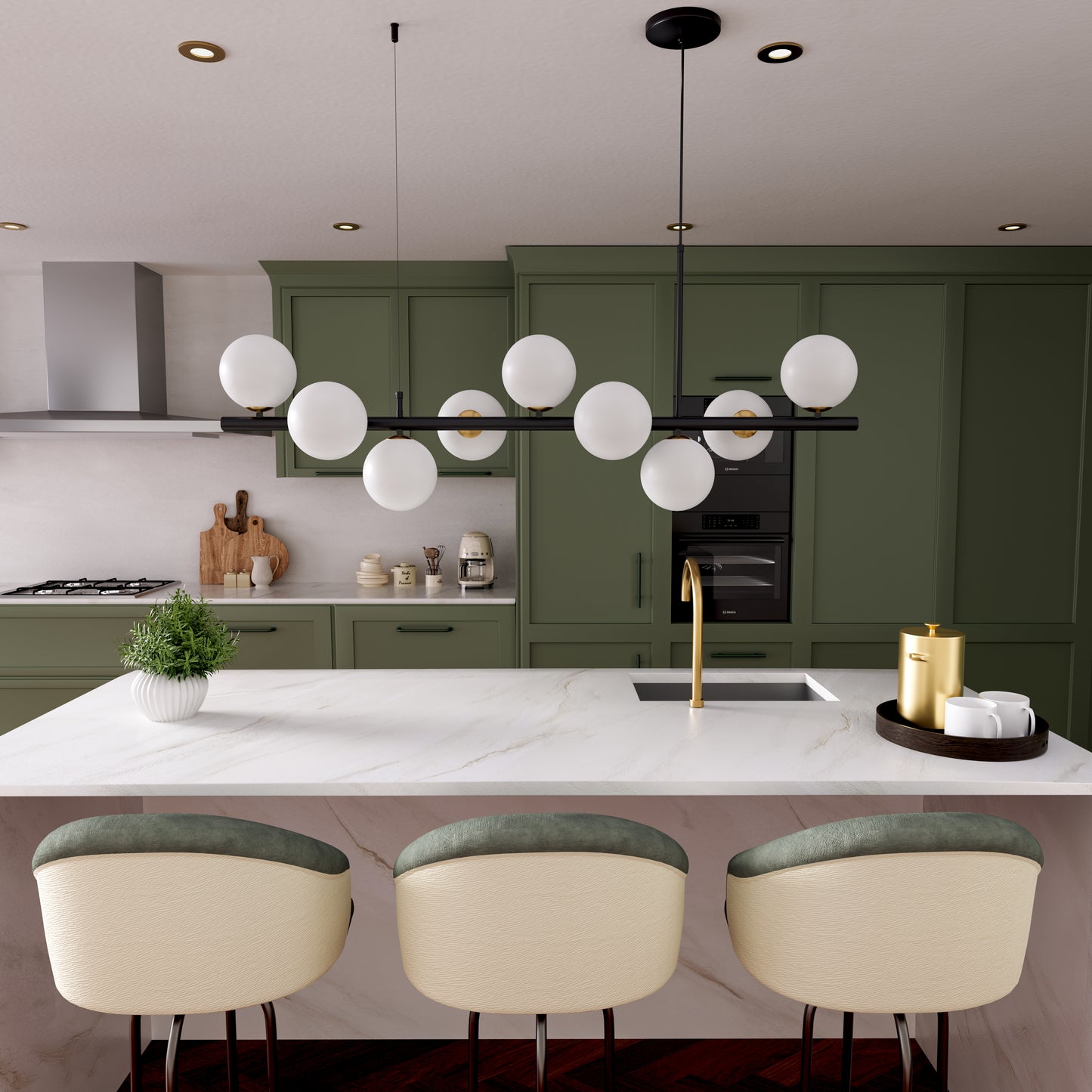 Cumulus - Modern Metal Chandelier with LED White Shade