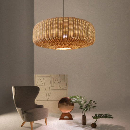 Lightsin Handwoven Rattan Hanging Lamp Rustic Style Pendant Light Fixture Lightsin UK D75cm 