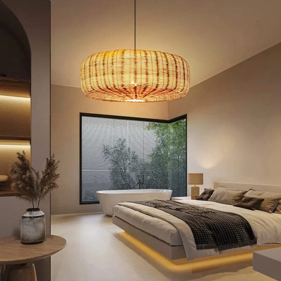Lightsin Handwoven Rattan Hanging Lamp Rustic Style Pendant Light Fixture Lightsin UK 