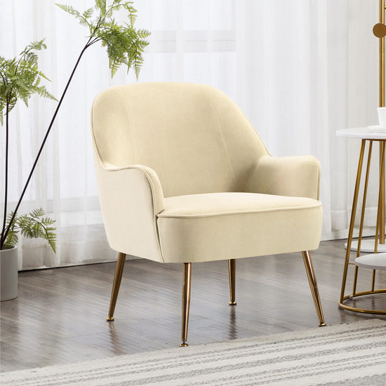 Contemporary Upholstered Comfy Armchair with Gold-Plated Feet