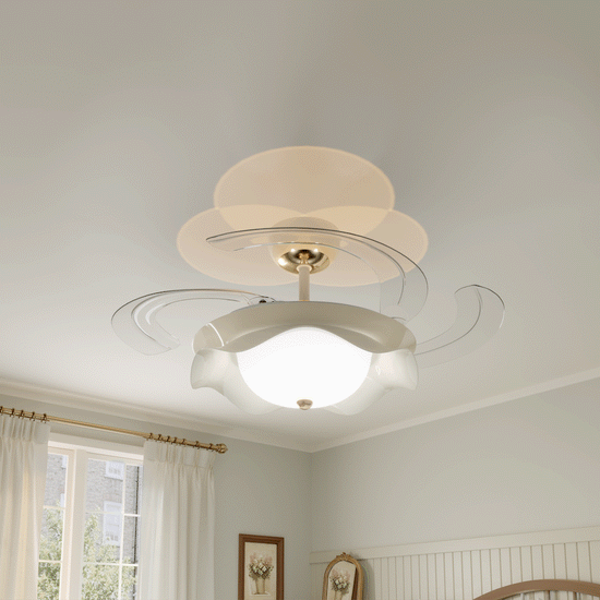 42 inch reversible ceiling fan with LED light shown from below with LED light on
