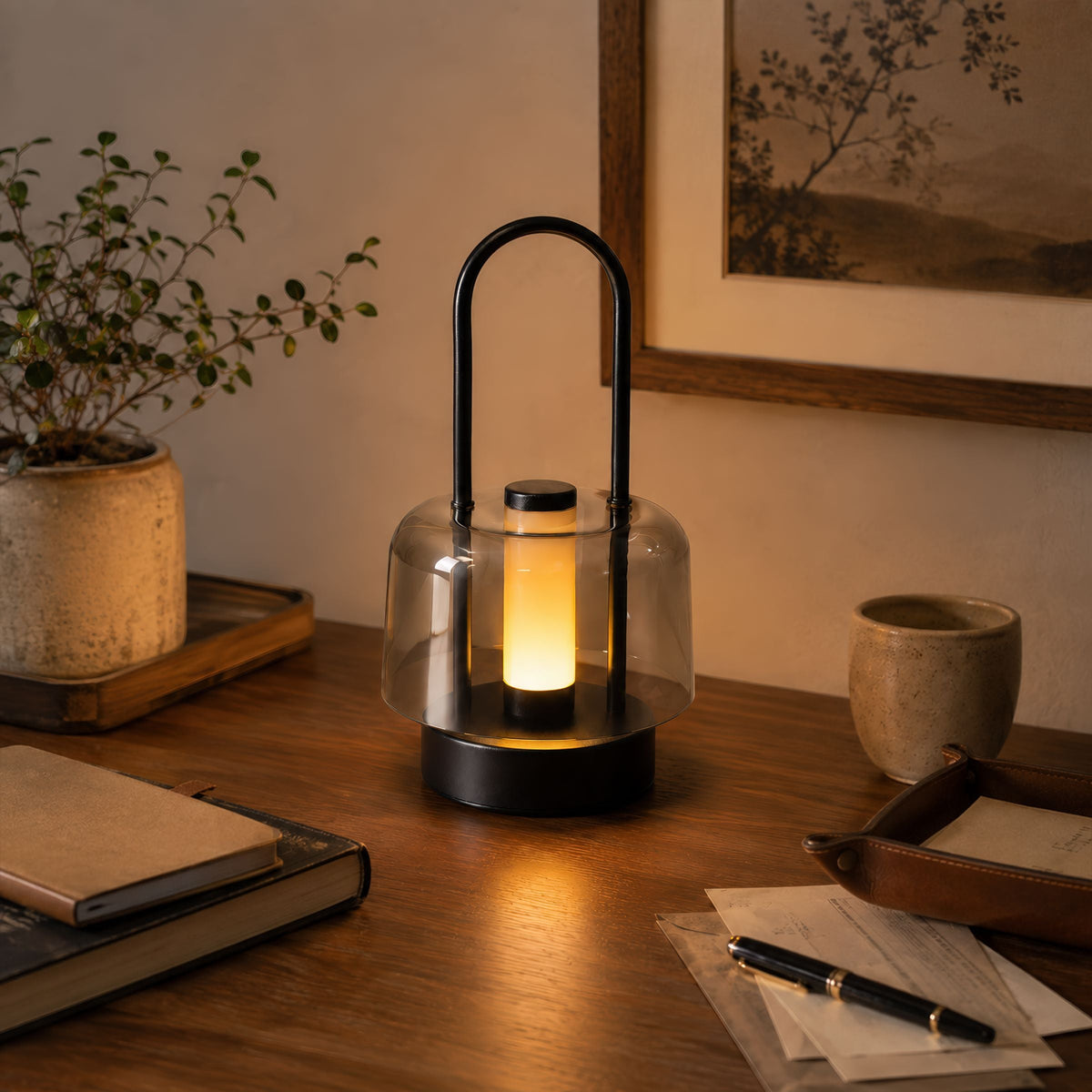 portable lantern-style ambient table lamp shown as a clean product view