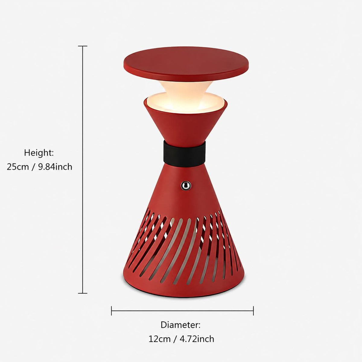 retro funnel cordless table lamp styled on a small side table