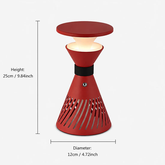 retro funnel cordless table lamp styled on a small side table
