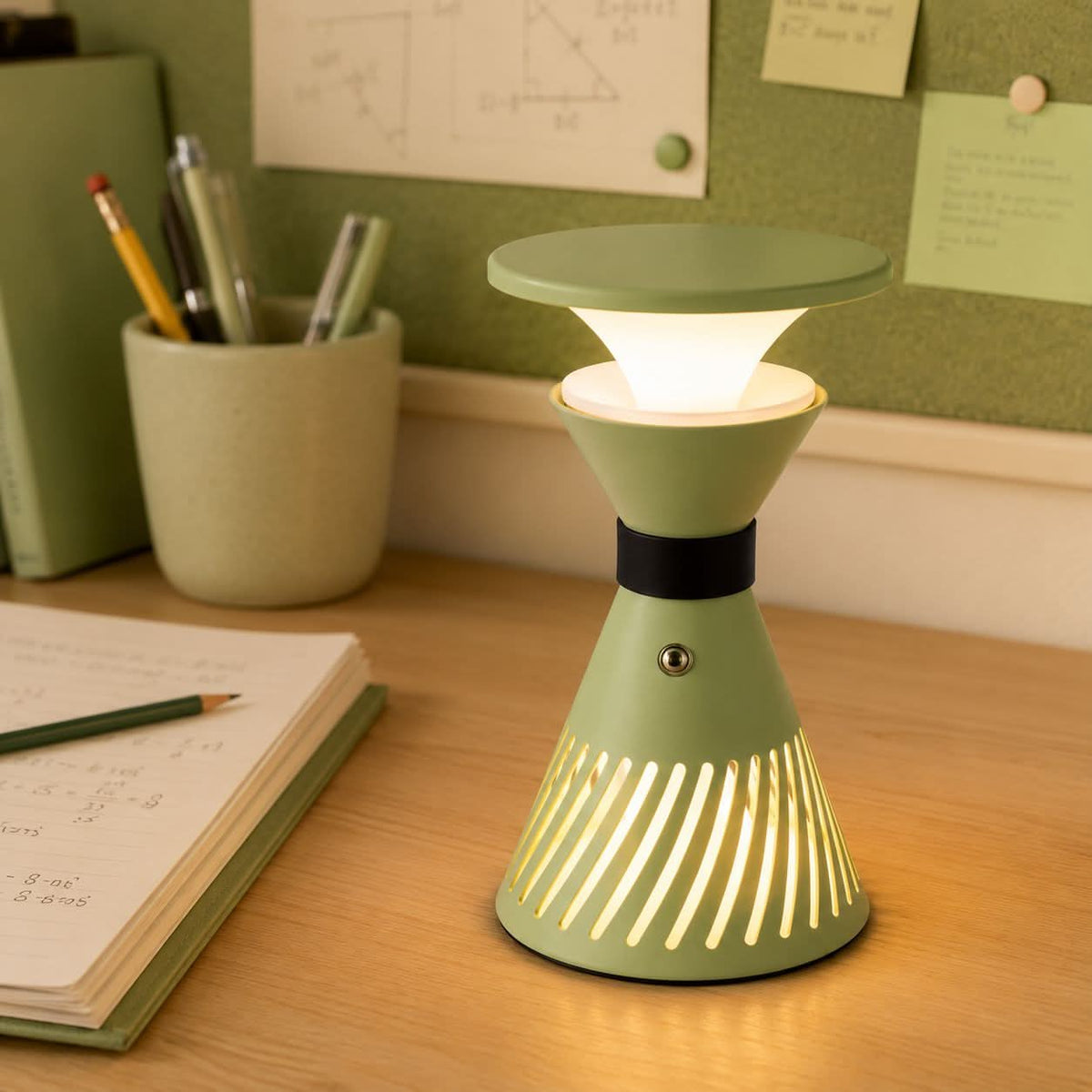 retro funnel cordless table lamp adding warm light to a bedroom