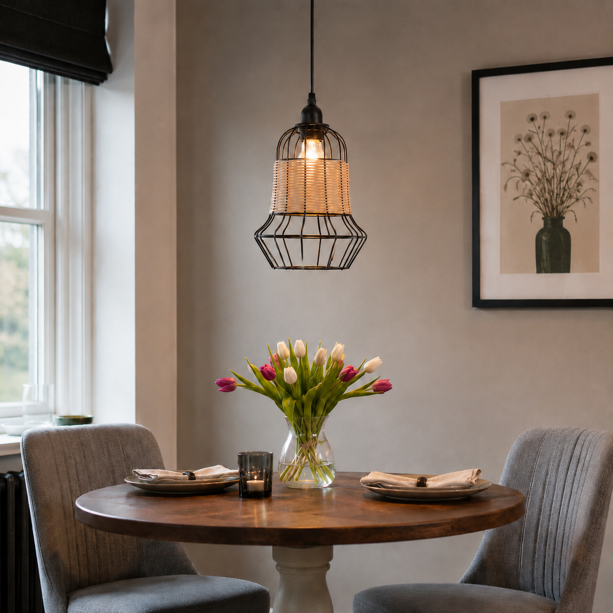 Glyph-Basket-Inspired Bar Pendant Light Natural Rattan Pendant Lighting