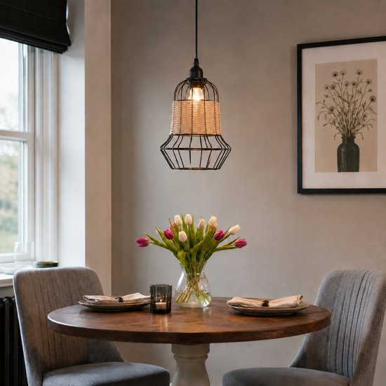 Glyph-Basket-Inspired Bar Pendant Light Natural Rattan Pendant Lighting