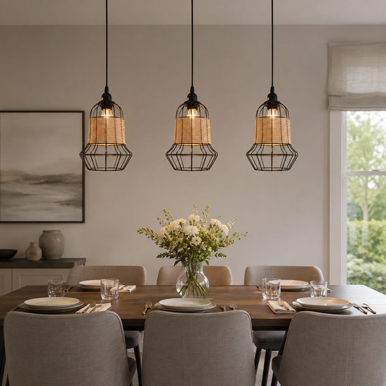 Glyph-Basket-Inspired Bar Pendant Light Natural Rattan Pendant Lighting