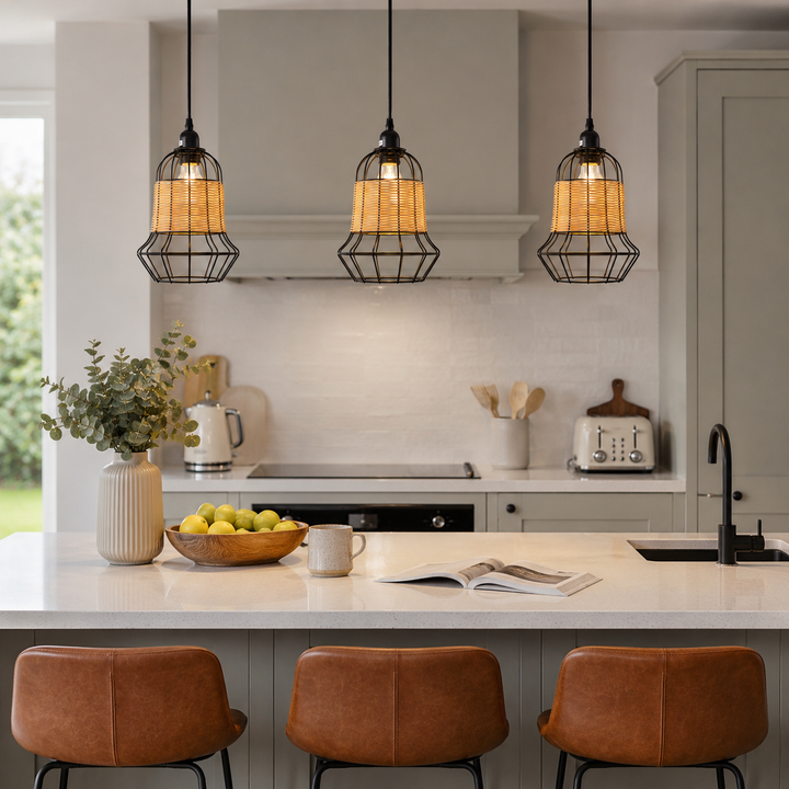 Glyph-Basket-Inspired Bar Pendant Light Natural Rattan Pendant Lighting