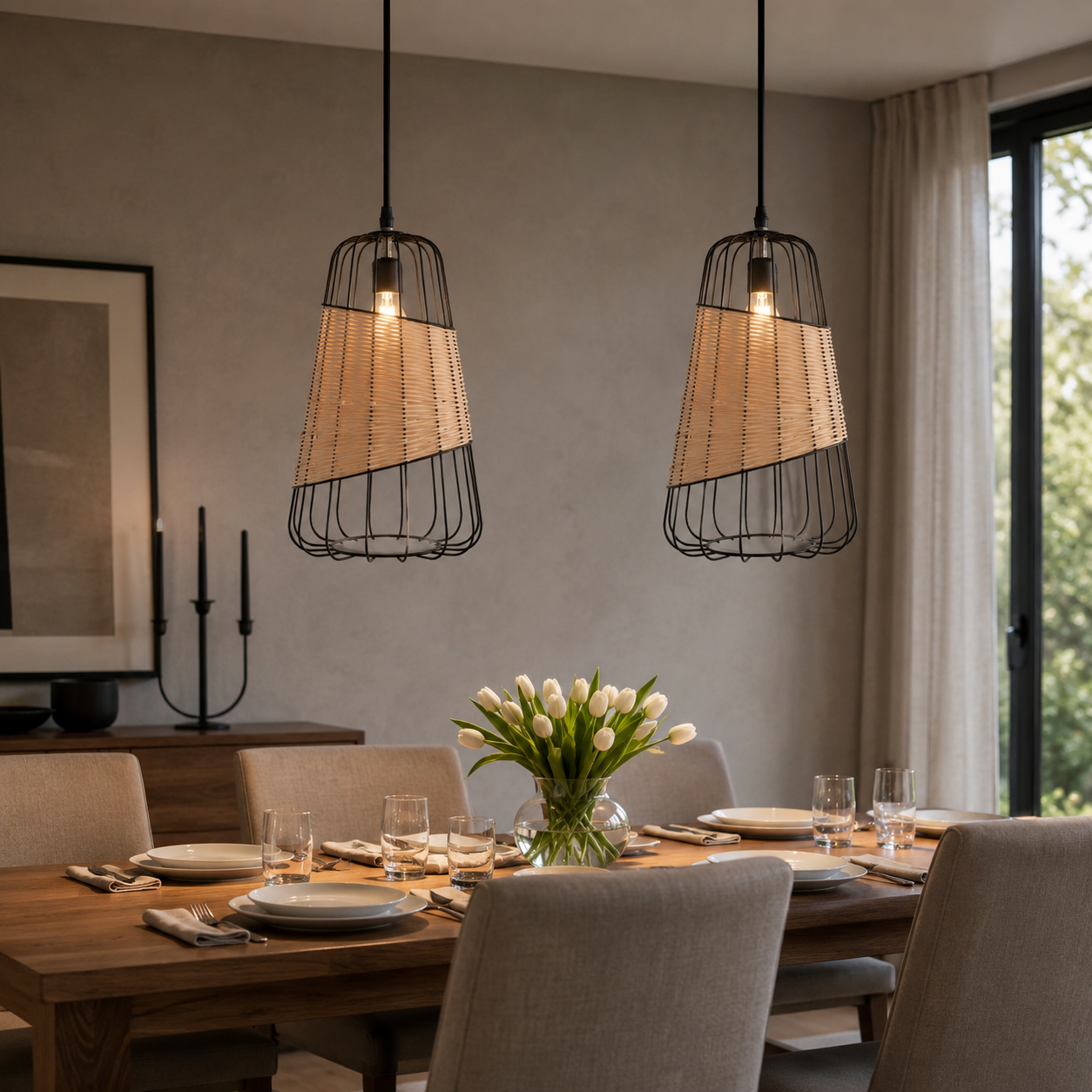Glyph-Lantern-Inspired Rattan Ceiling Light for Cozy Natural Elegance