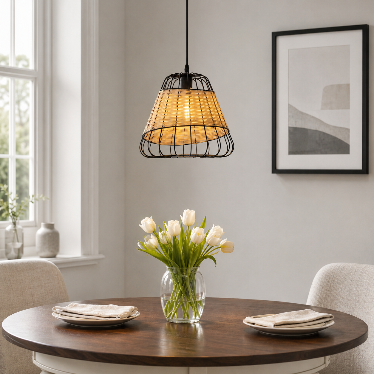 Glyph-Bell-Shaped Rattan Pendant Light for Timeless Rustic Elegance