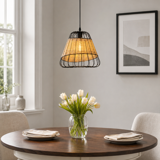 Glyph-Bell-Shaped Rattan Pendant Light for Timeless Rustic Elegance