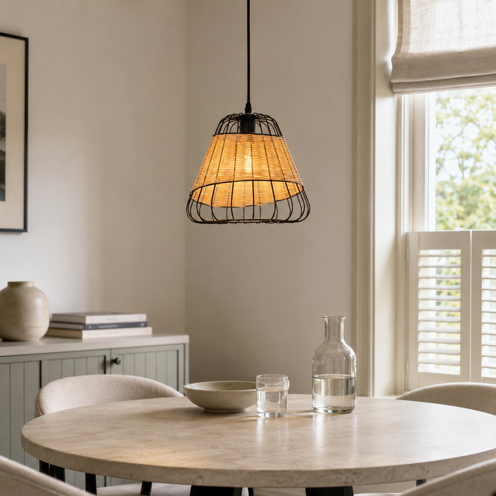 🎁 Glyph-Bell-Shaped Rattan Pendant Light for Timeless Rustic Elegance (100% off)
