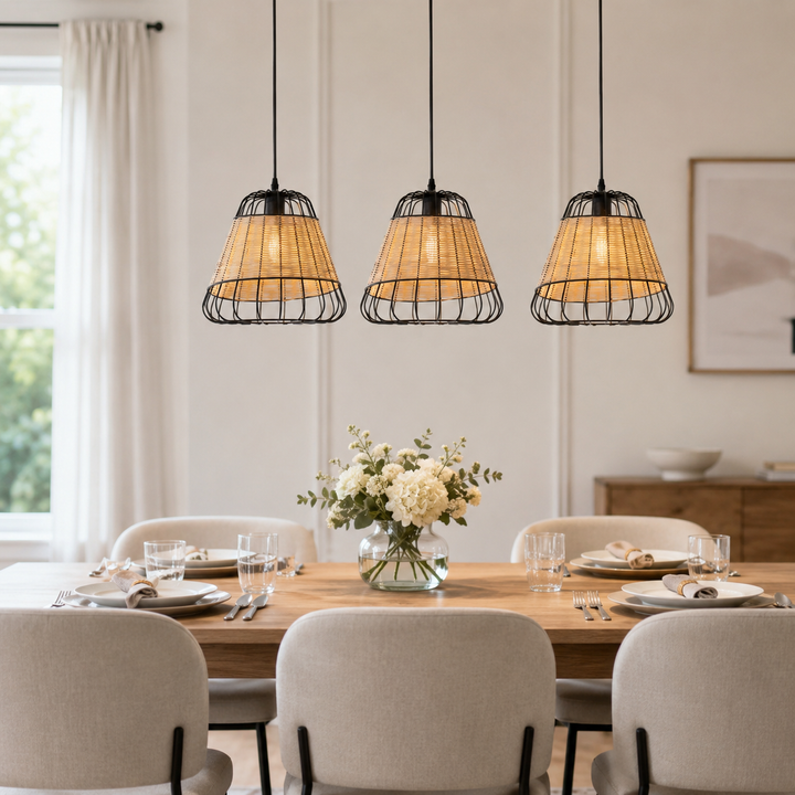 Glyph-Bell-Shaped Rattan Pendant Light for Timeless Rustic Elegance