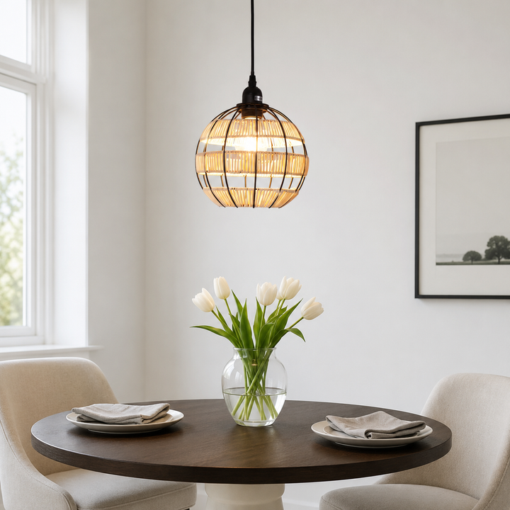 🎁 Glyph-Woven Sphere Pendant Light for Cozy Natural Elegance (100% off)