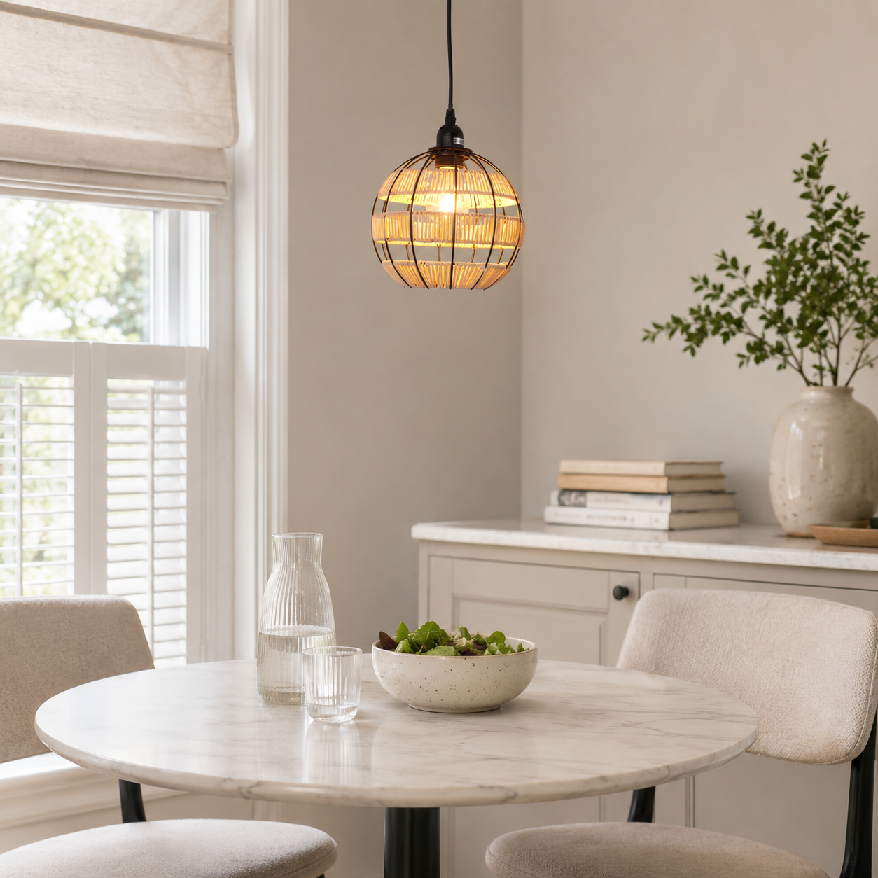 Glyph-Woven Sphere Pendant Light for Cozy Natural Elegance