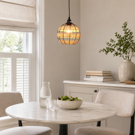 Glyph-Woven Sphere Pendant Light for Cozy Natural Elegance