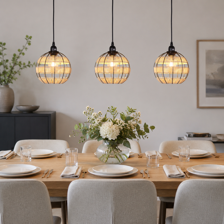 Glyph-Woven Sphere Pendant Light for Cozy Natural Elegance
