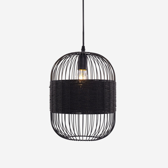 Lightsin Black Handcrafted Pendant Light Industrial Rattan Design for Home D¨¦cor Lightsin UK 