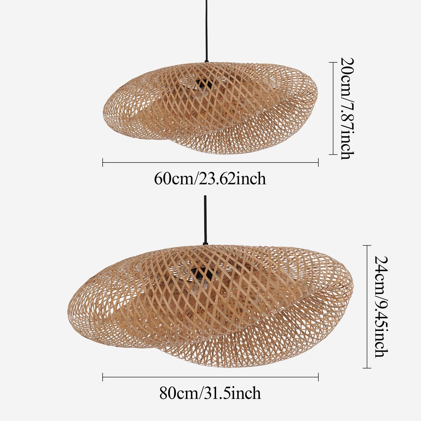 60cm and 80cm bamboo pendant light size comparison diagram