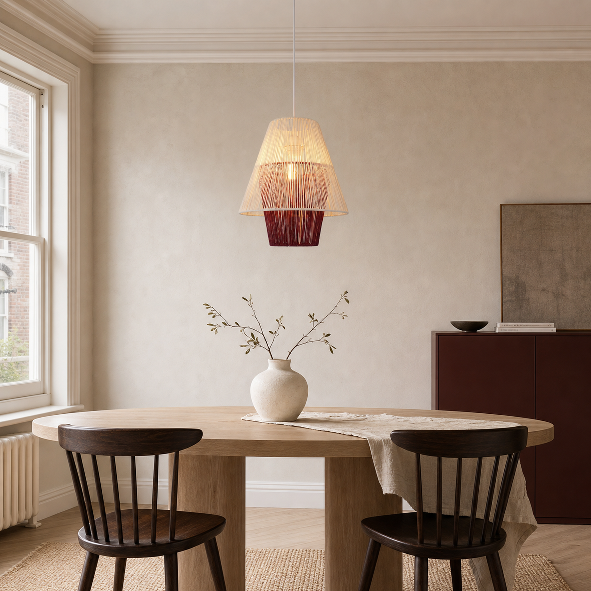 Modern White Pendant Light with Purple Paper Rope Design