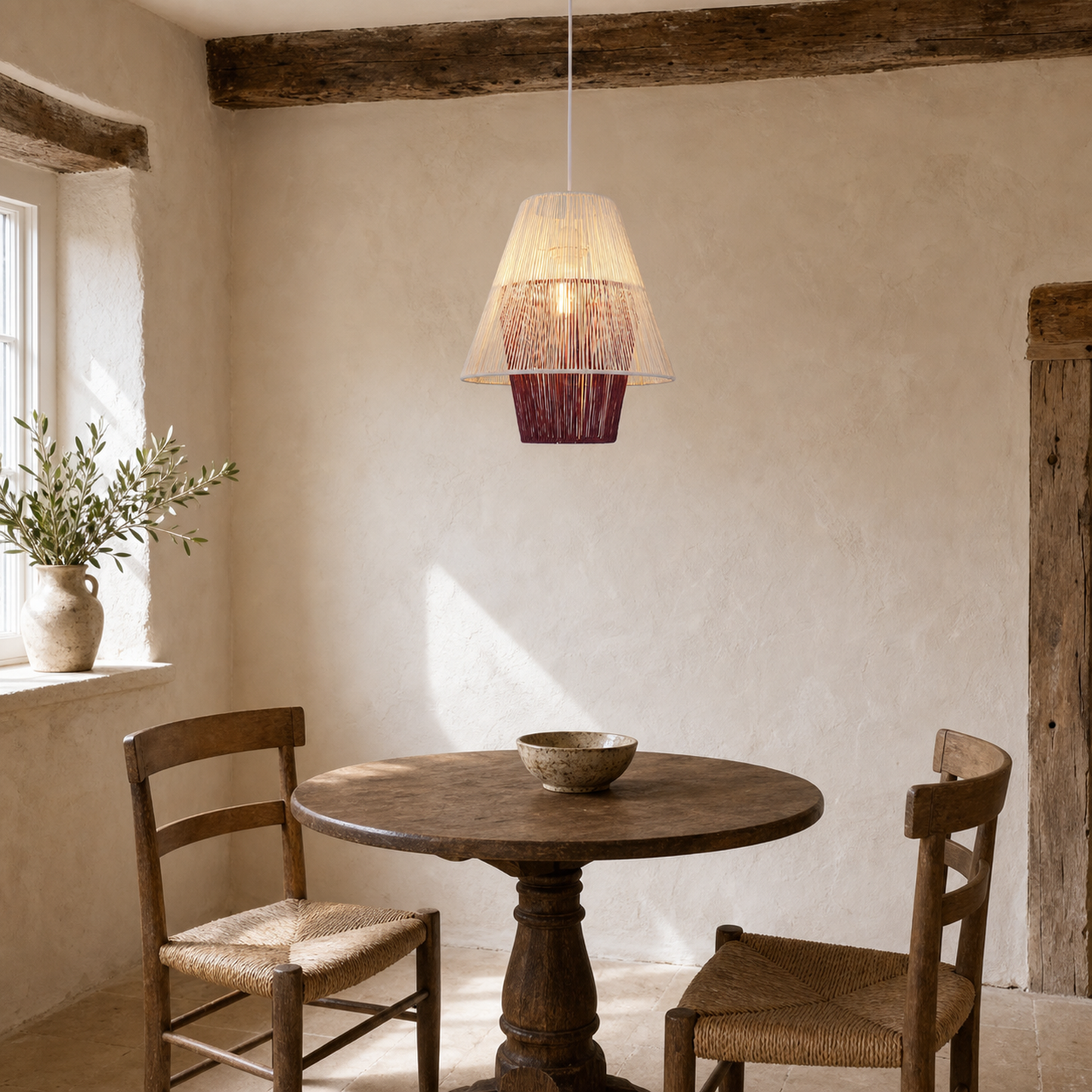 Modern White Pendant Light with Purple Paper Rope Design