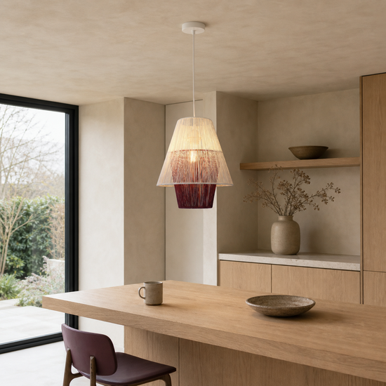 Modern White Pendant Light with Purple Paper Rope Design