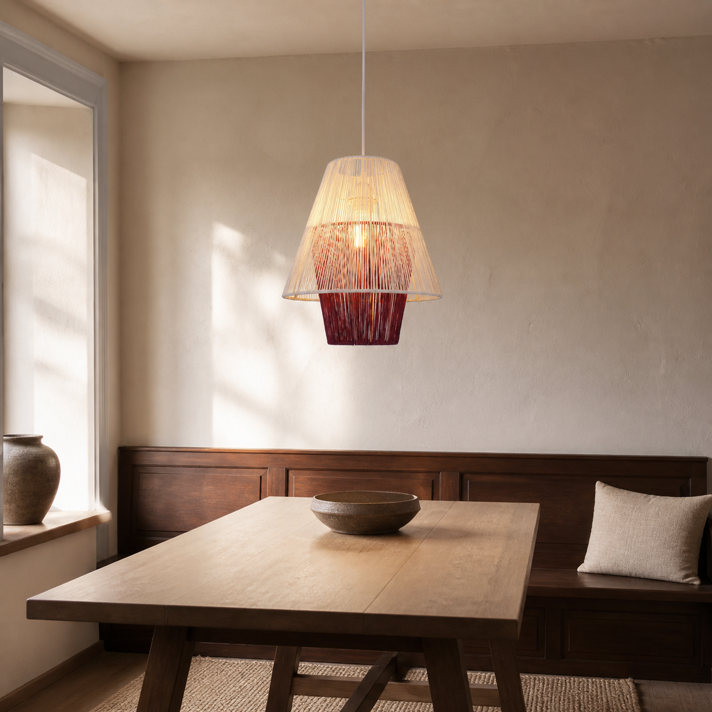 Modern White Pendant Light with Purple Paper Rope Design