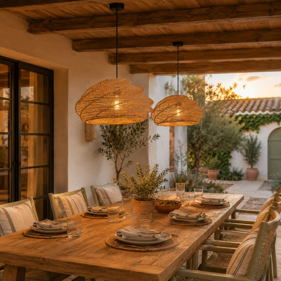 Lightsin Spiral Woven Rattan Pendant Light for Kitchen Island & Dining Room Lightsin UK 