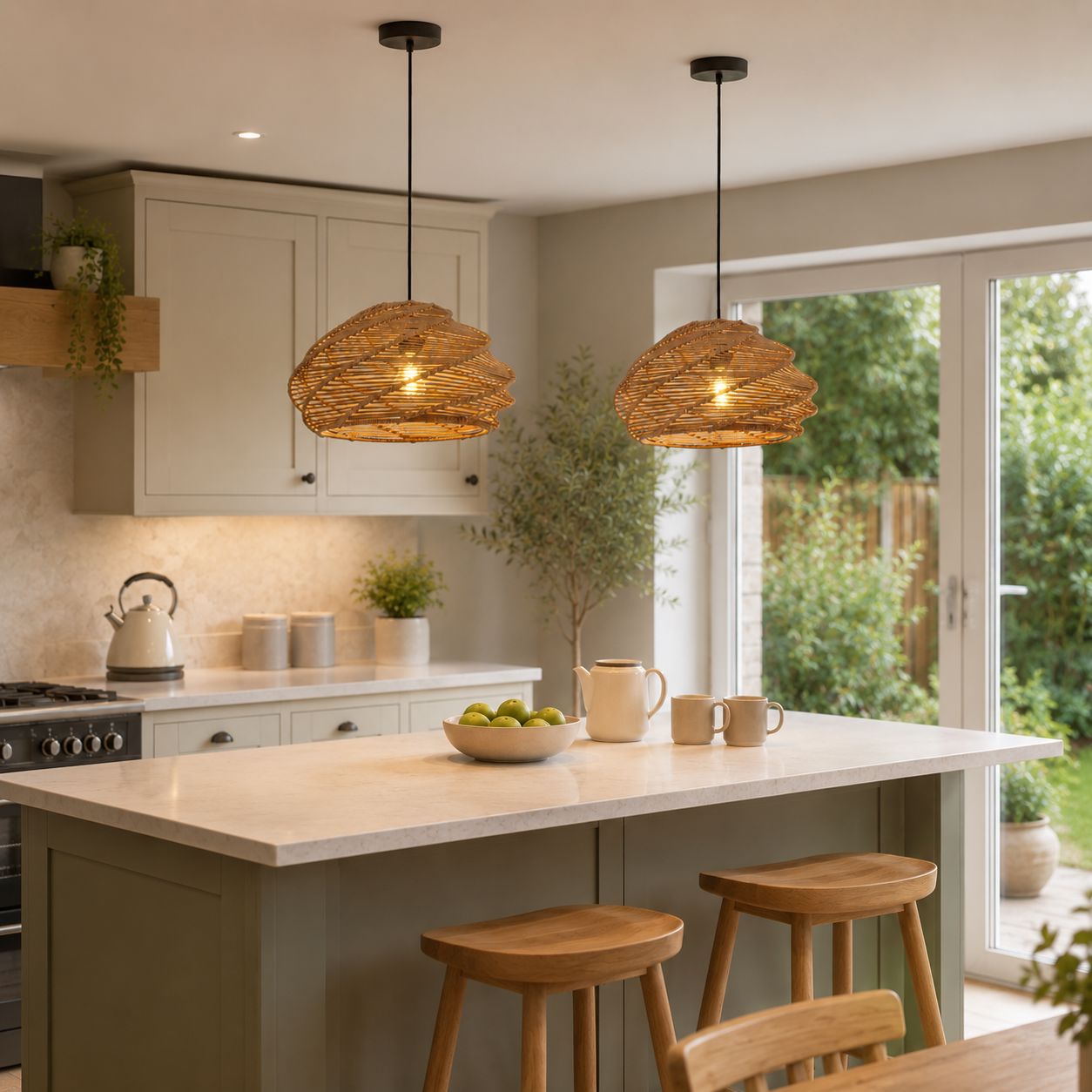 Lightsin Spiral Woven Rattan Pendant Light for Kitchen Island & Dining Room Lightsin UK 