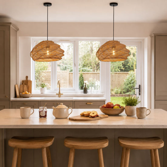 Lightsin Spiral Woven Rattan Pendant Light for Kitchen Island & Dining Room Lightsin UK 