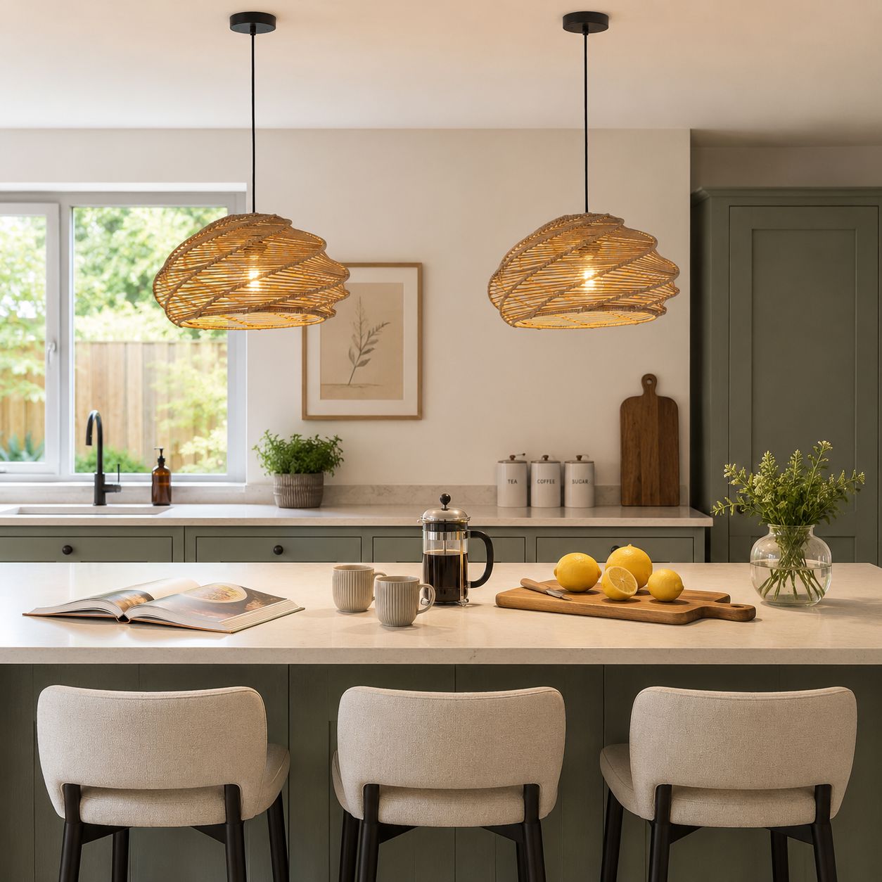 Lightsin Spiral Woven Rattan Pendant Light for Kitchen Island & Dining Room Lightsin UK 