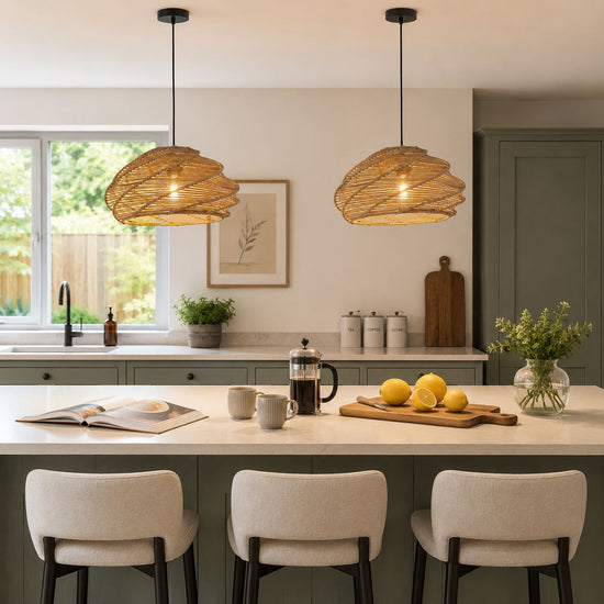 Lightsin Spiral Woven Rattan Pendant Light for Kitchen Island & Dining Room Lightsin UK 