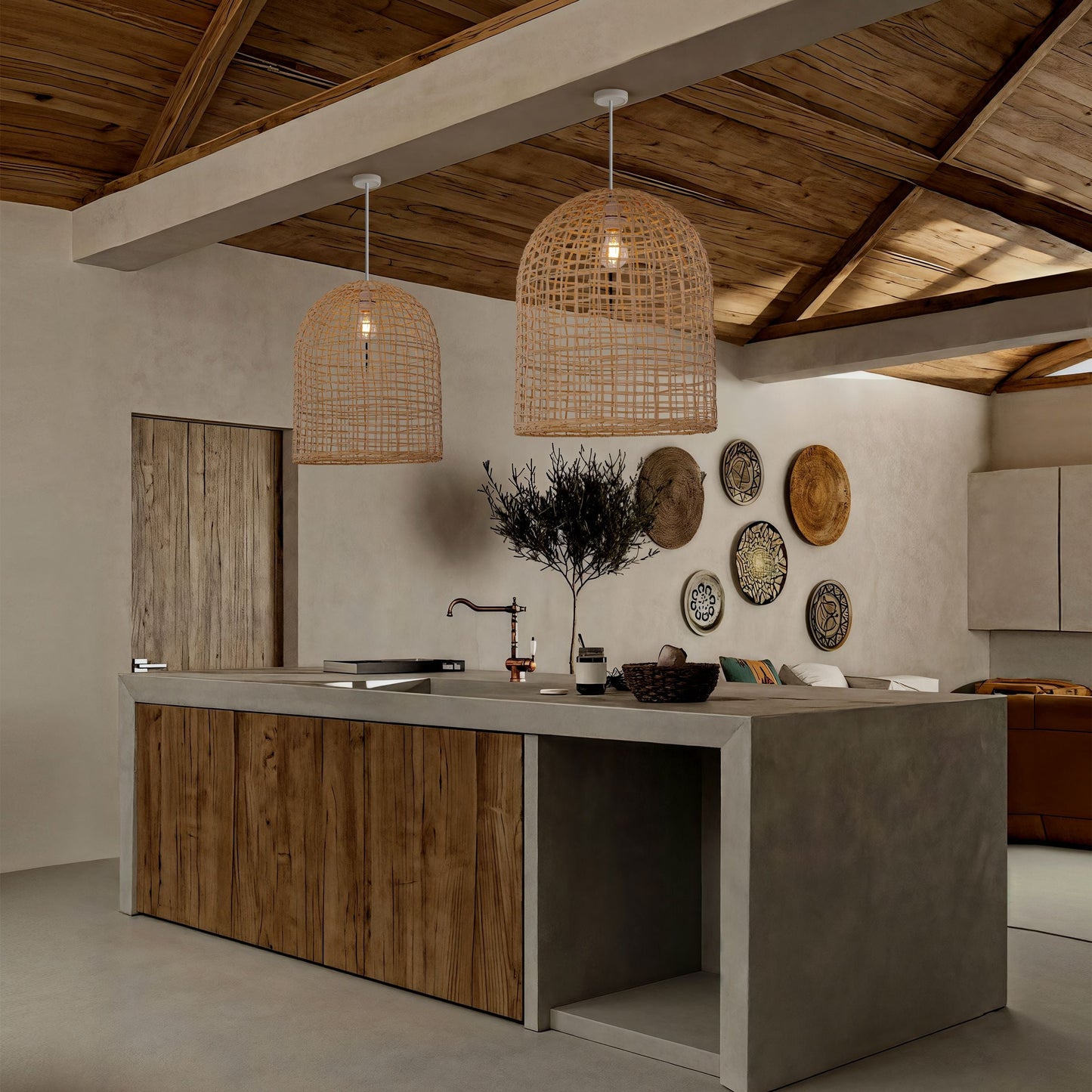 Lightsin Natural Cage Shape Rattan Pendant Light Lightsin UK 