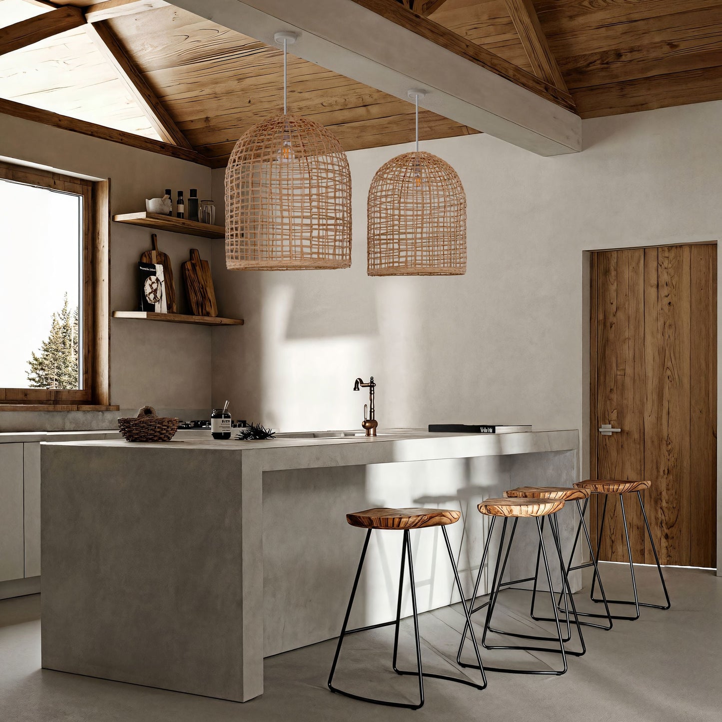 Lightsin Natural Cage Shape Rattan Pendant Light Lightsin UK 