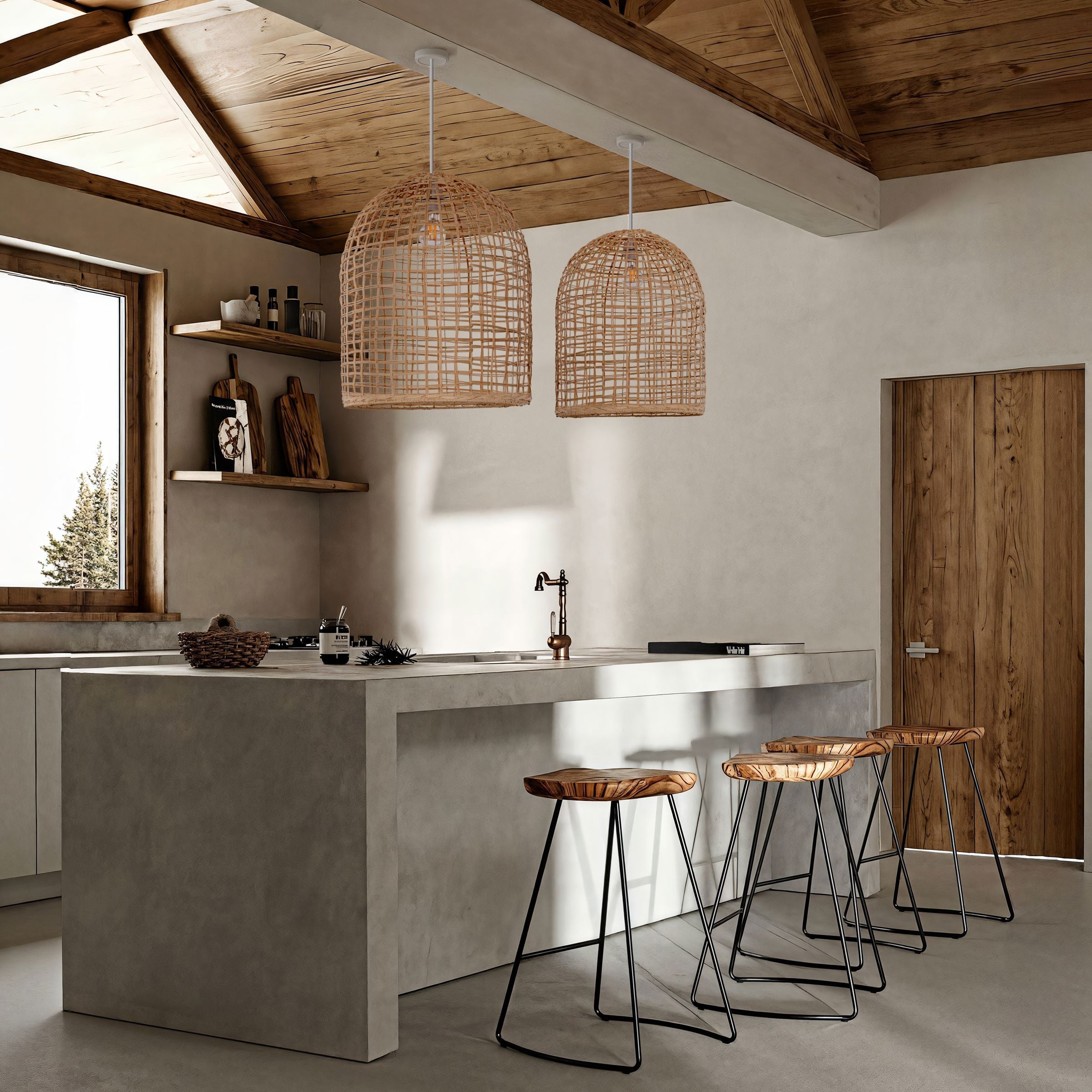 Lightsin Natural Cage Shape Rattan Pendant Light Lightsin UK 