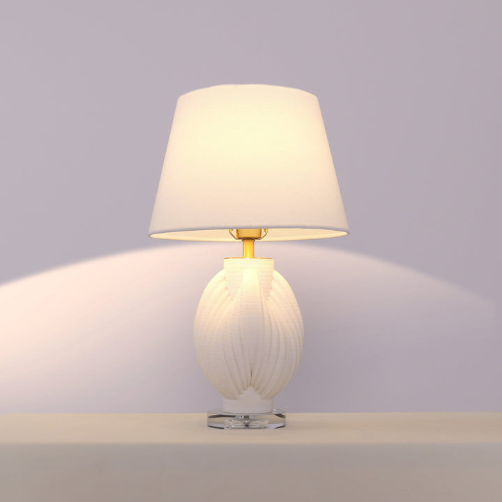 Lightsin 3D Pure White Pod Threaded Ceramic Table Lamp with Fabric Shade Lightsin UK
