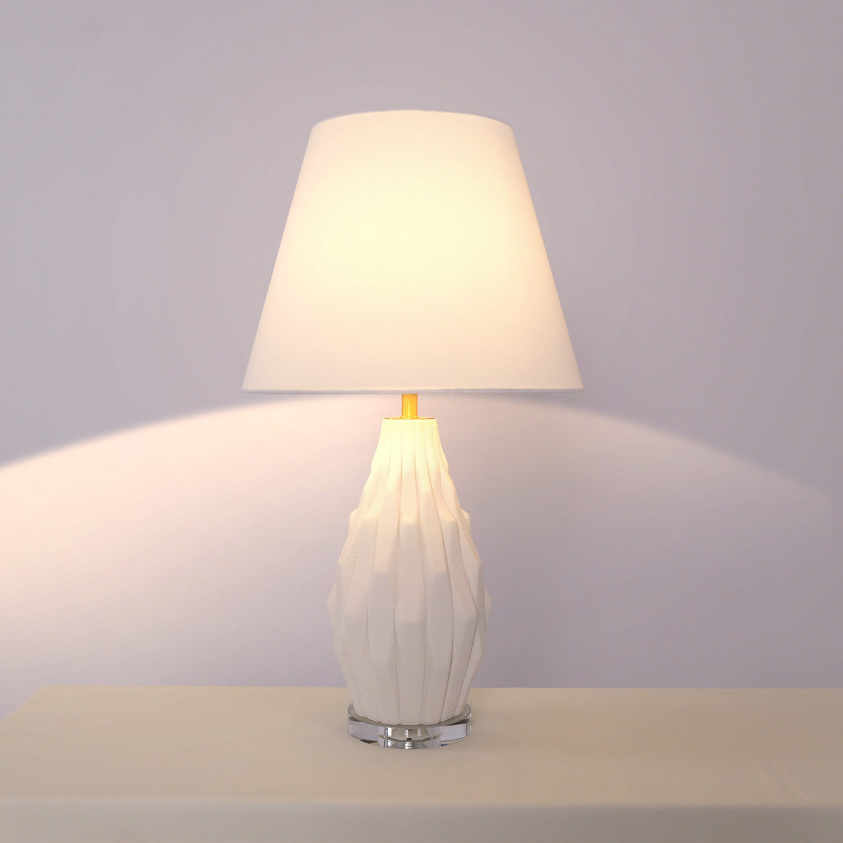 Lightsin 3D Pure White Polygonal Textured Ceramic Table Lamp with Fabric Shade Lightsin UK
