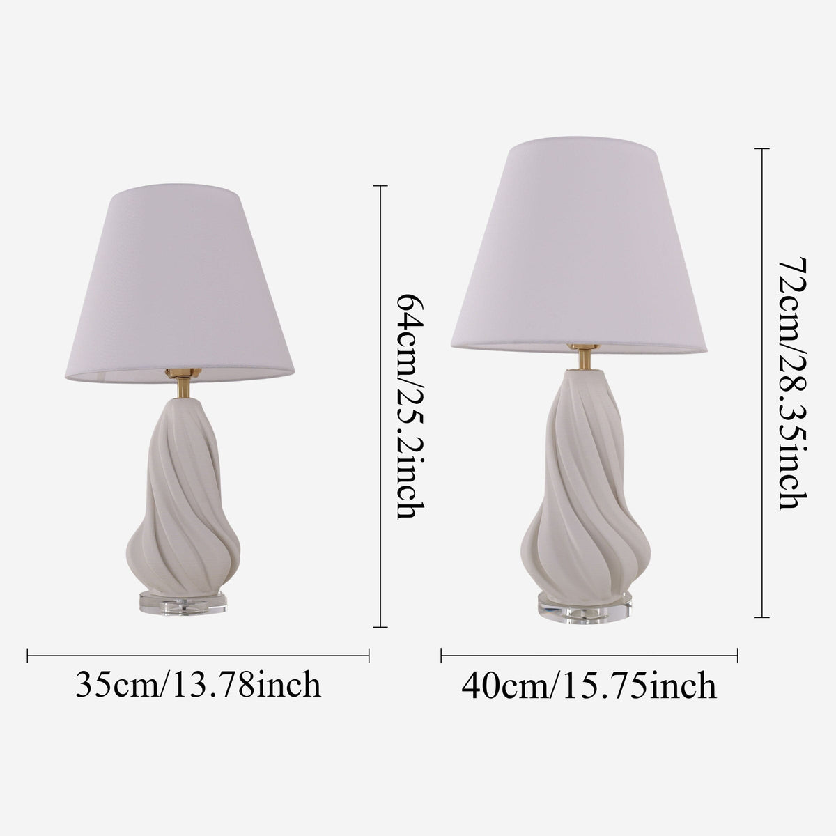 Lightsin 3D Pure White Ceramic Spiral Vase Table Lamp with Fabric Shade Lightsin UK