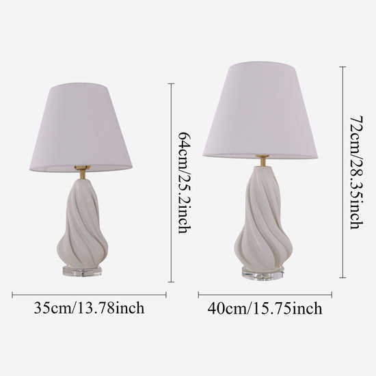 Lightsin 3D Pure White Ceramic Spiral Vase Table Lamp with Fabric Shade Lightsin UK