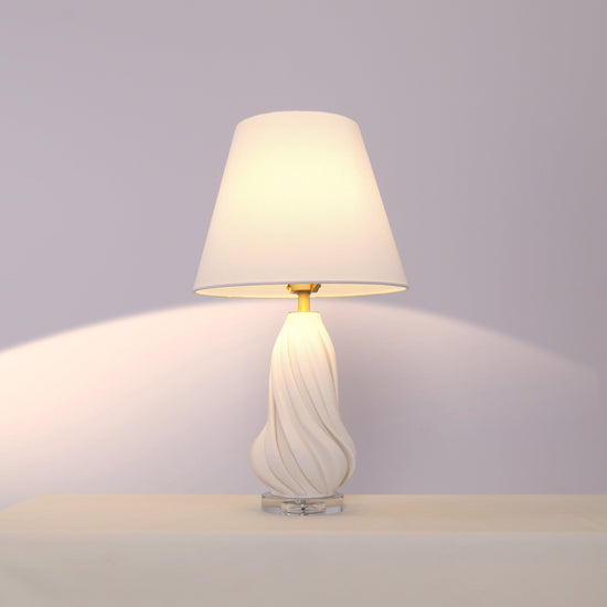 Lightsin 3D Pure White Ceramic Spiral Vase Table Lamp with Fabric Shade Lightsin UK